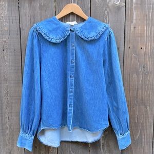 H&M button up Jean collar peasant cottage blouse shirt size med